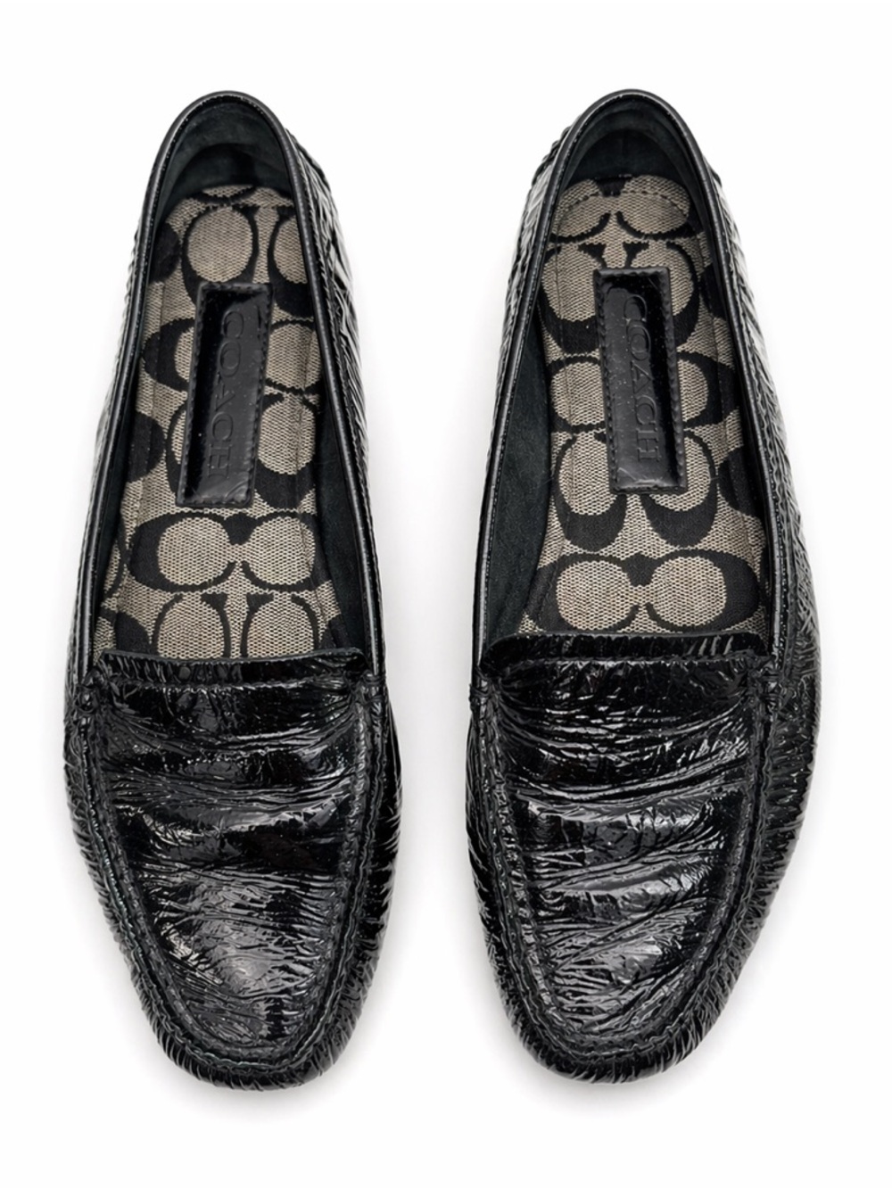 Coach Suellen Black Crinkle Patent Leather Driving Loafers 8.5M